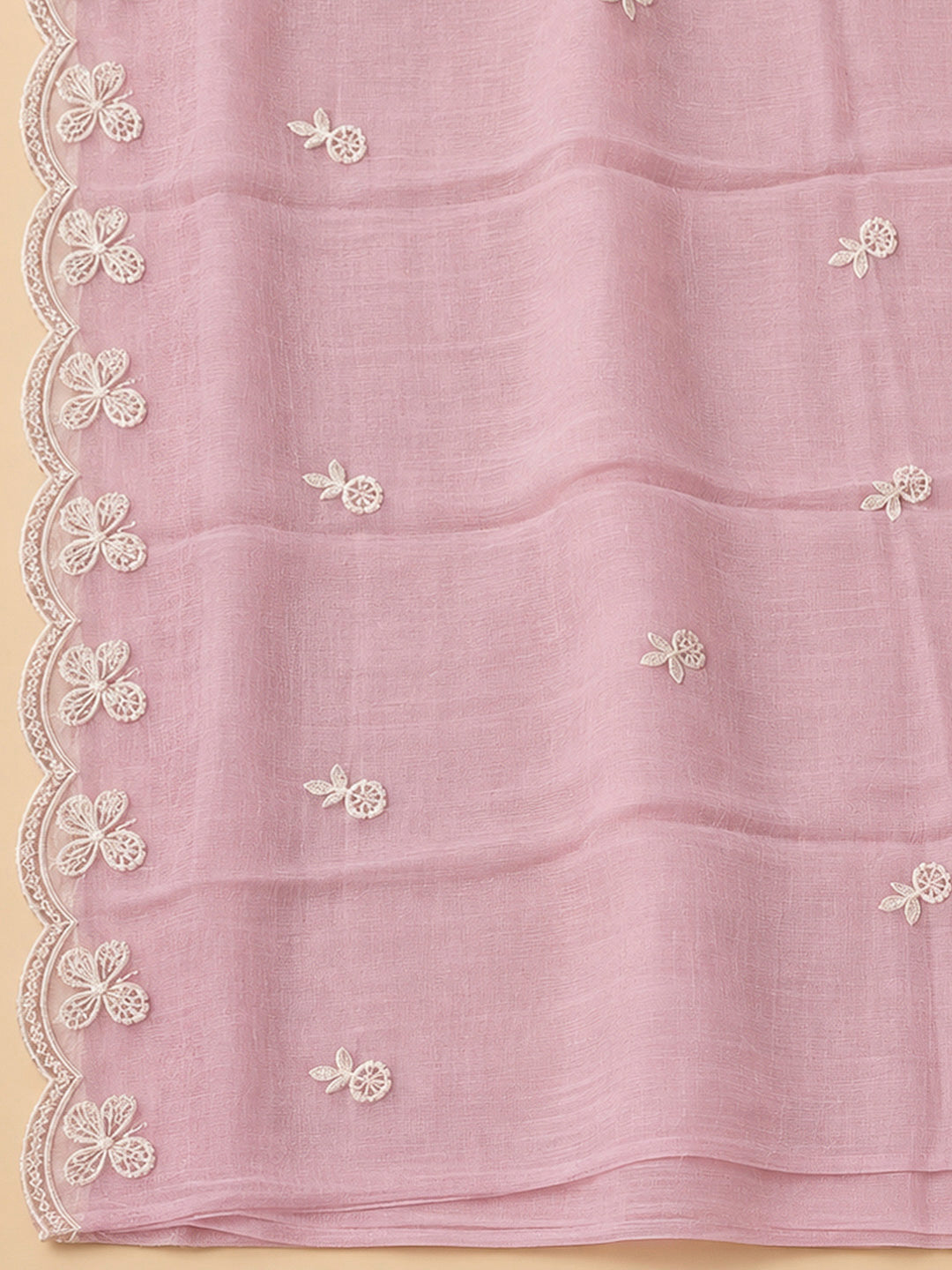 Onion Pink Chanderi Embroidered Unstitched Dress Material