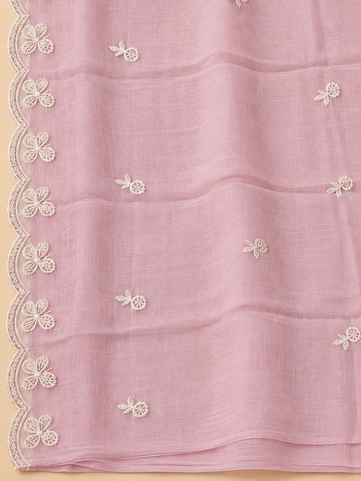 Onion Pink Chanderi Embroidered Unstitched Dress Material