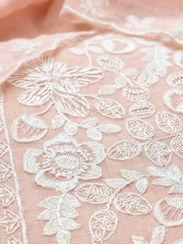 Peach Chanderi Embroidered Unstitched Dress Material
