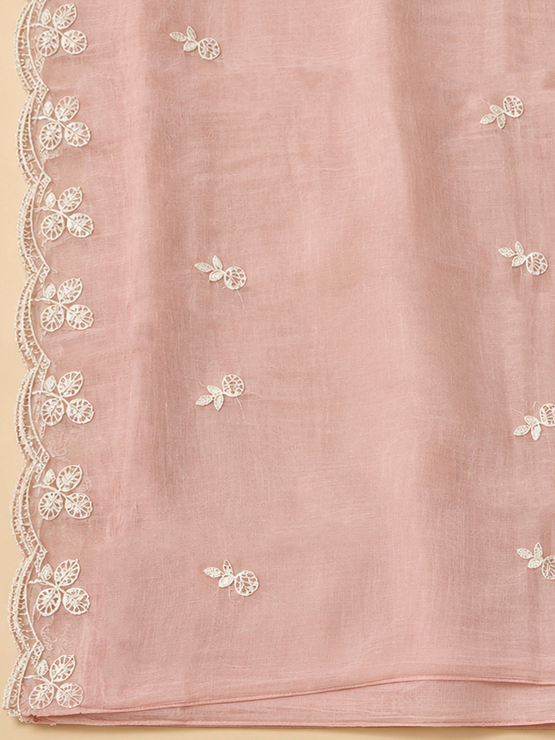 Peach Chanderi Embroidered Unstitched Dress Material