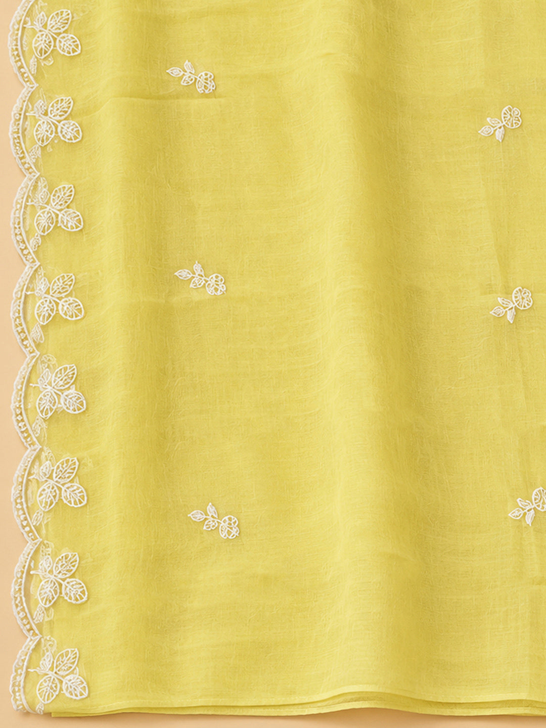 Yellow Chanderi Embroidered Unstitched Dress Material