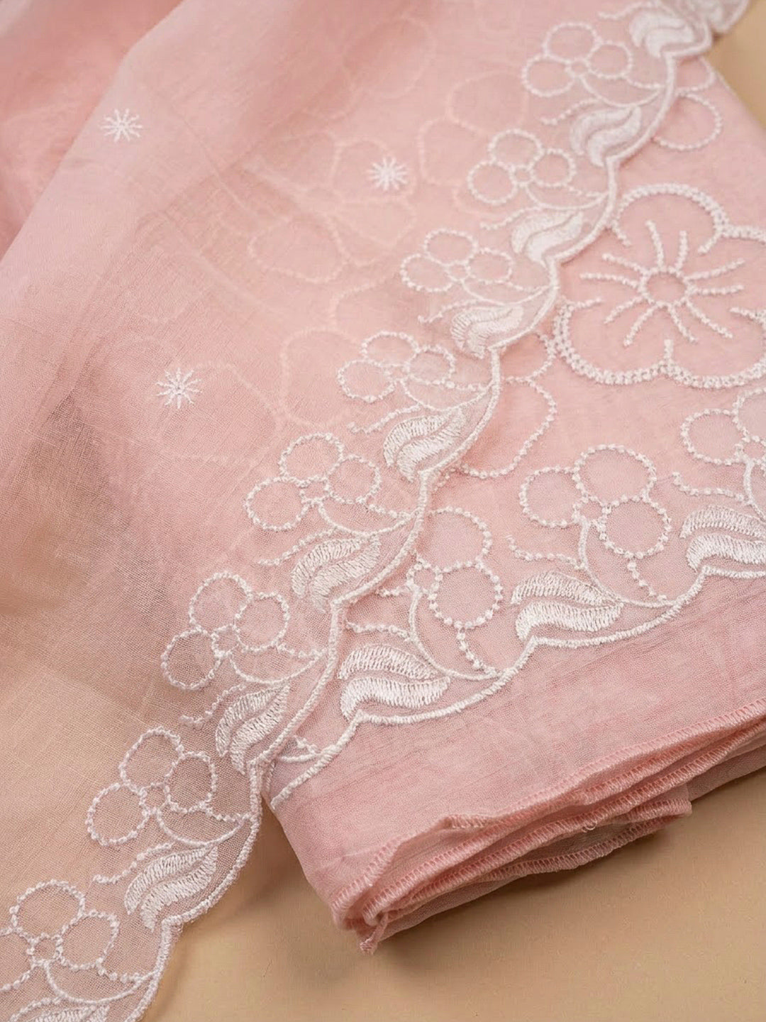 Peach Chanderi Embroidered Unstitched Dress Material