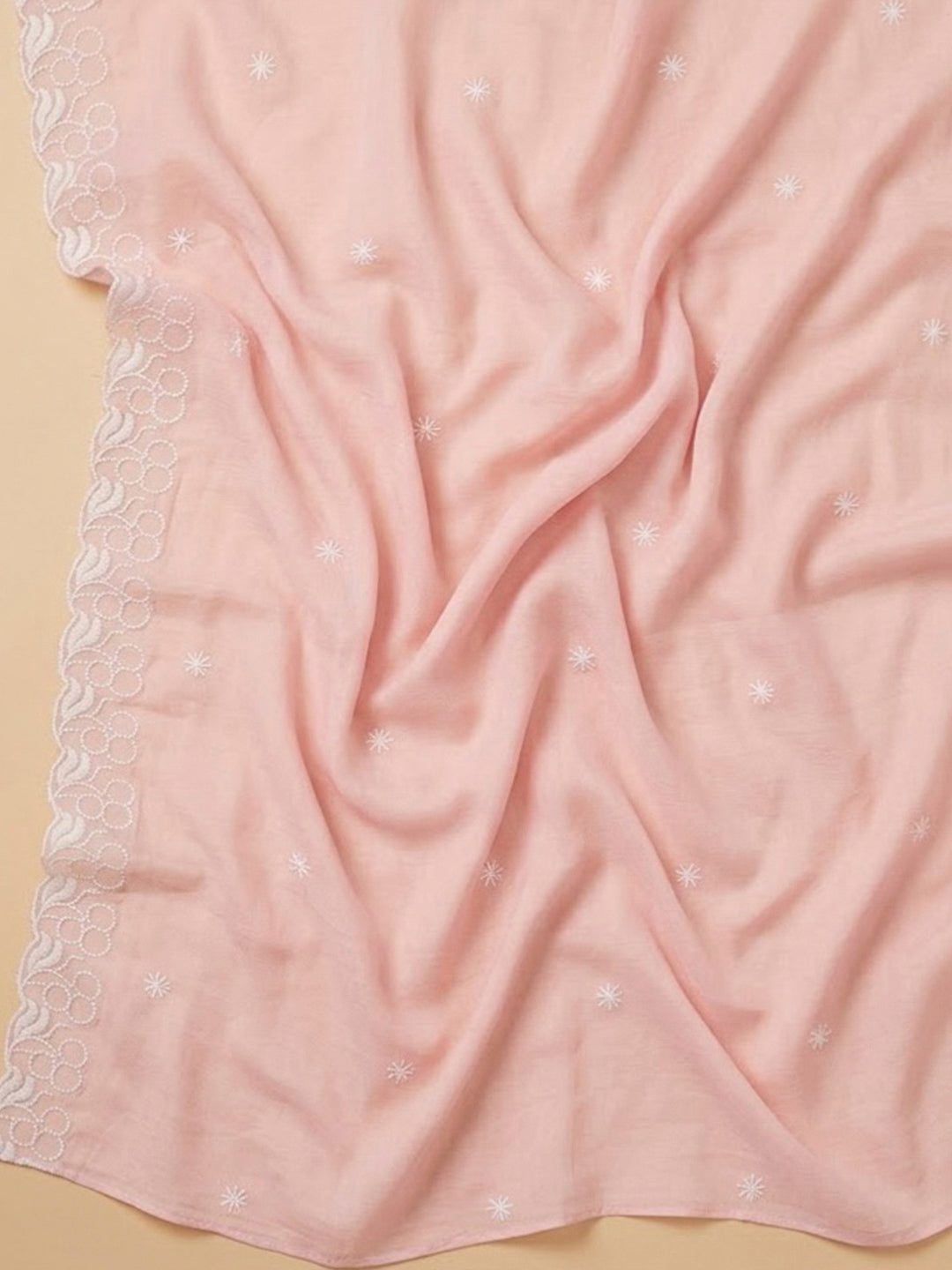 Peach Chanderi Embroidered Unstitched Dress Material