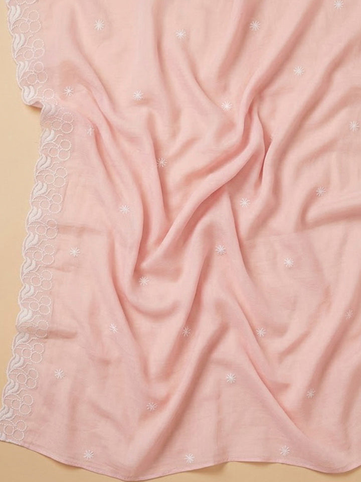 Peach Chanderi Embroidered Unstitched Dress Material