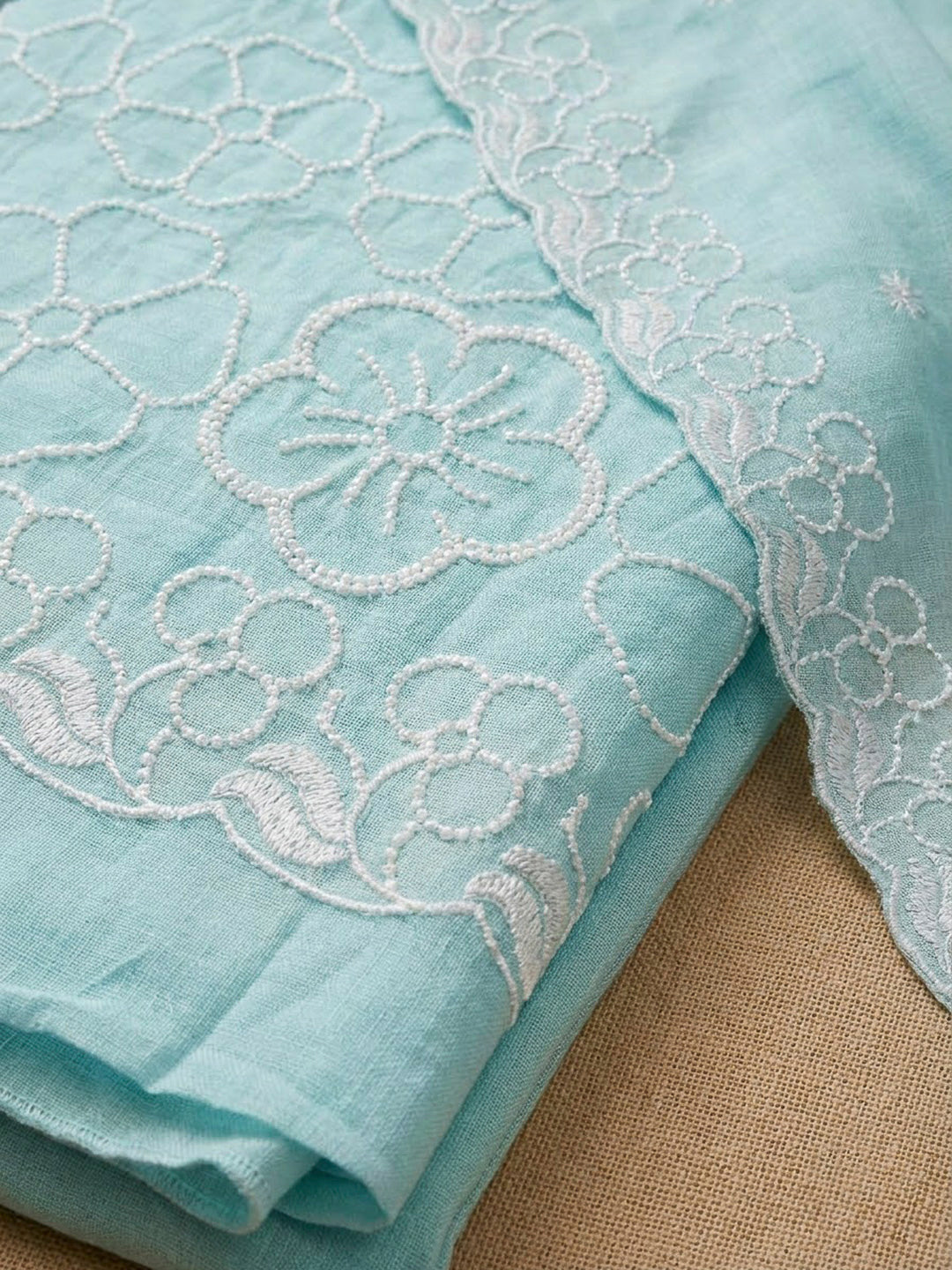 Sky Blue Chanderi Embroidered Unstitched Dress Material