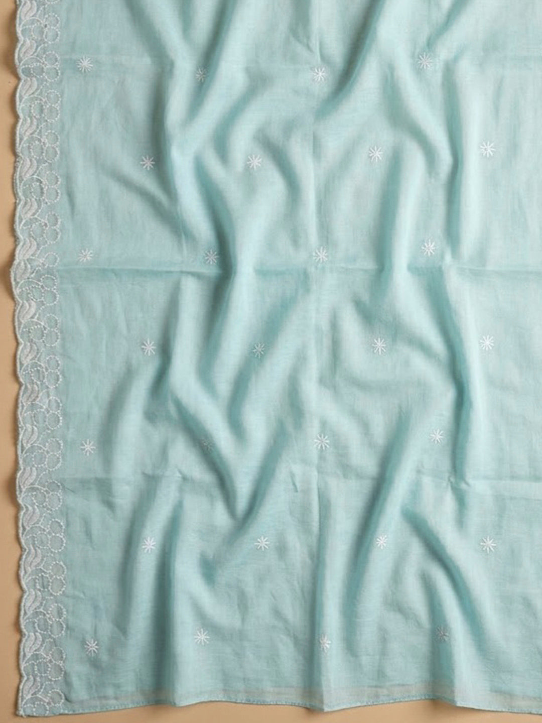 Sky Blue Chanderi Embroidered Unstitched Dress Material