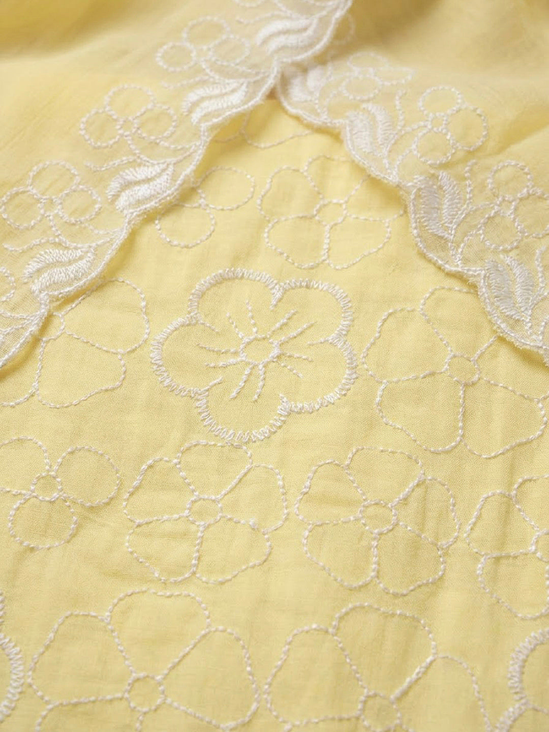 Yellow Chanderi Embroidered Unstitched Dress Material