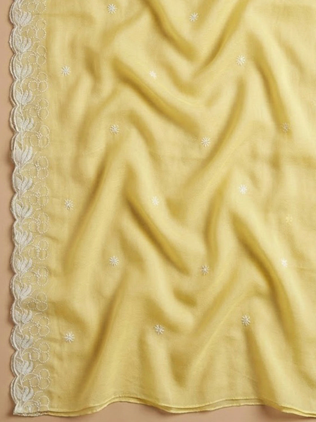 Yellow Chanderi Embroidered Unstitched Dress Material