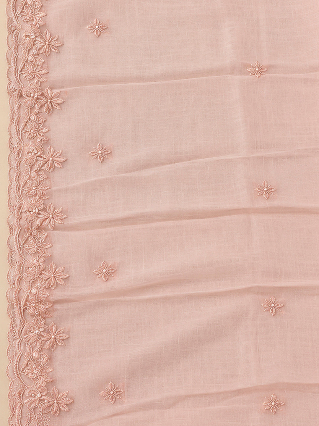 Peach Chanderi Embroidered Unstitched Dress Material