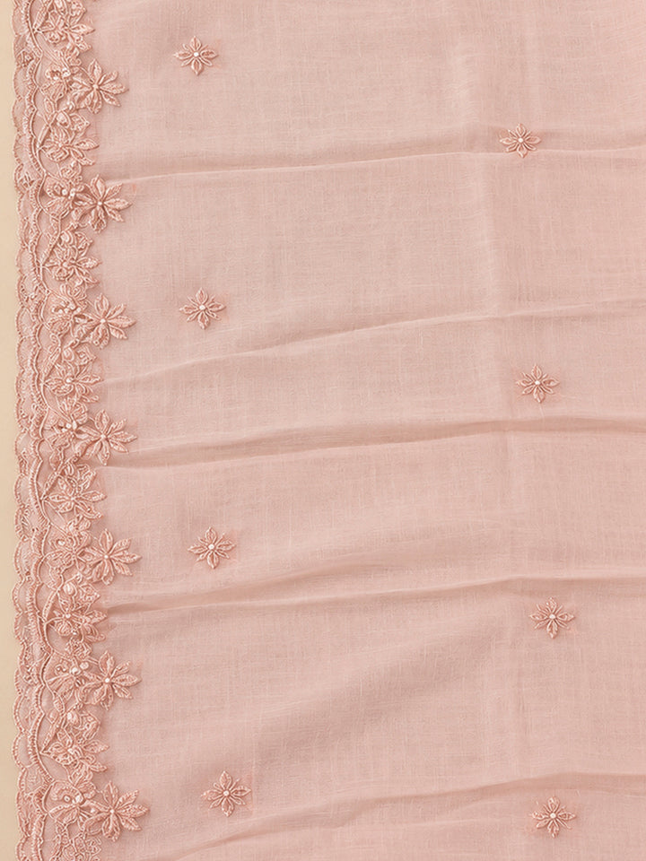 Peach Chanderi Embroidered Unstitched Dress Material