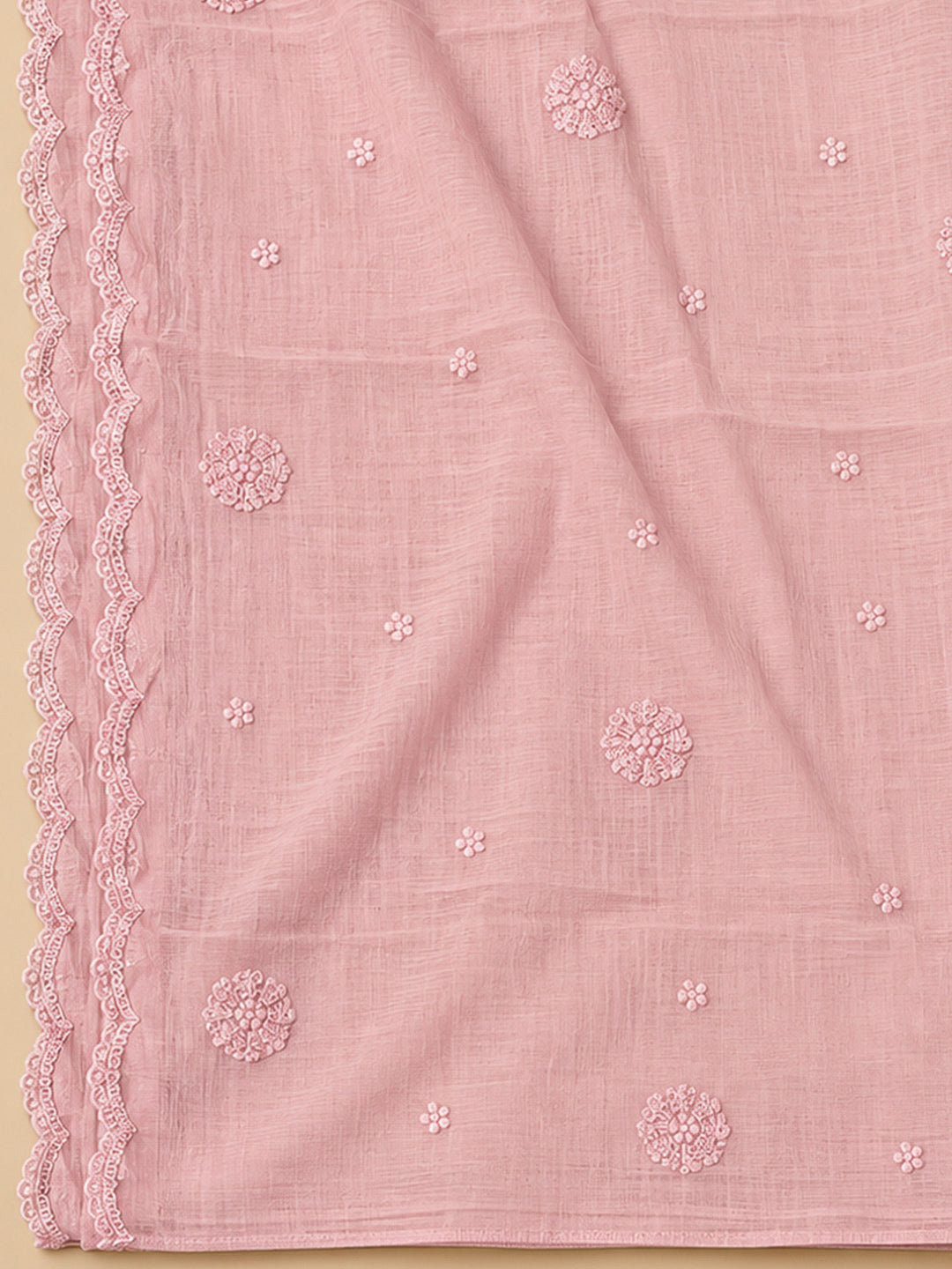 Peach Chanderi Embroidered Unstitched Dress Material