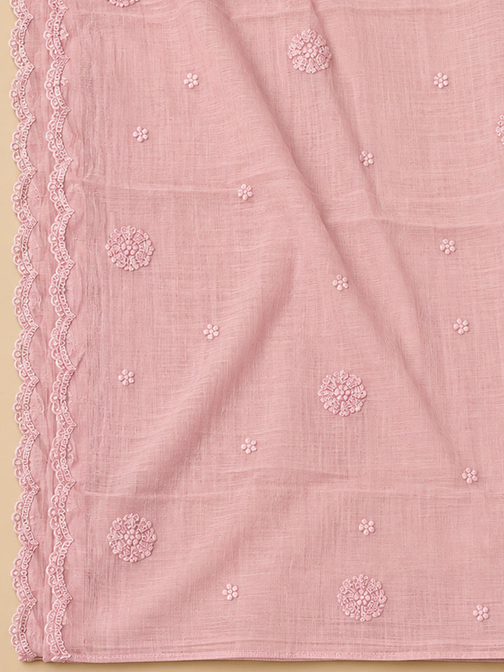 Peach Chanderi Embroidered Unstitched Dress Material