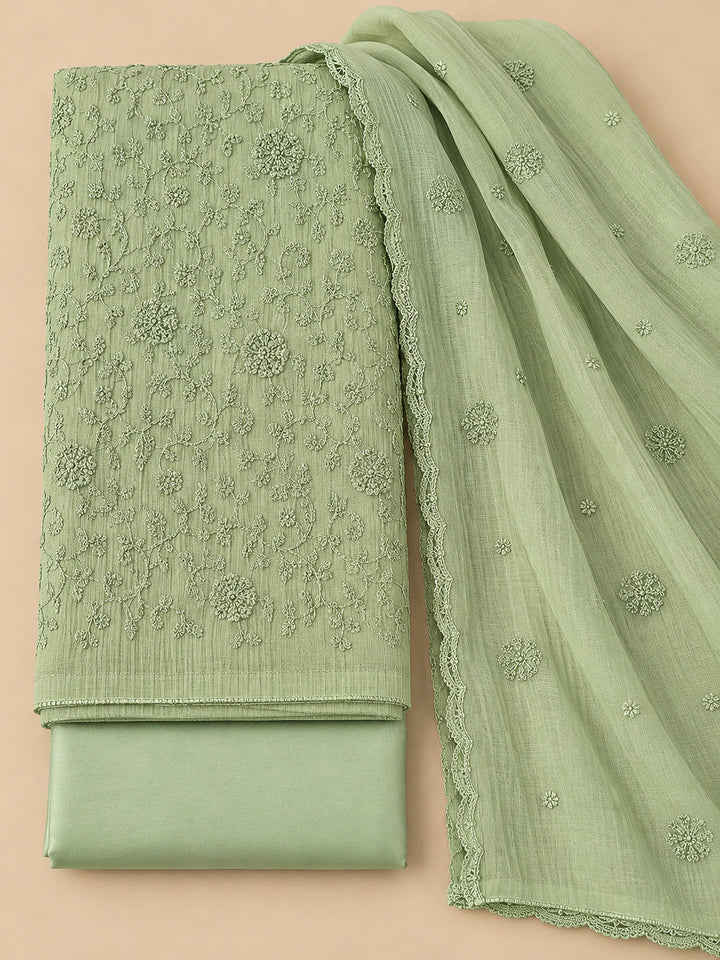 Pista Green Chanderi Embroidered Unstitched Dress Material