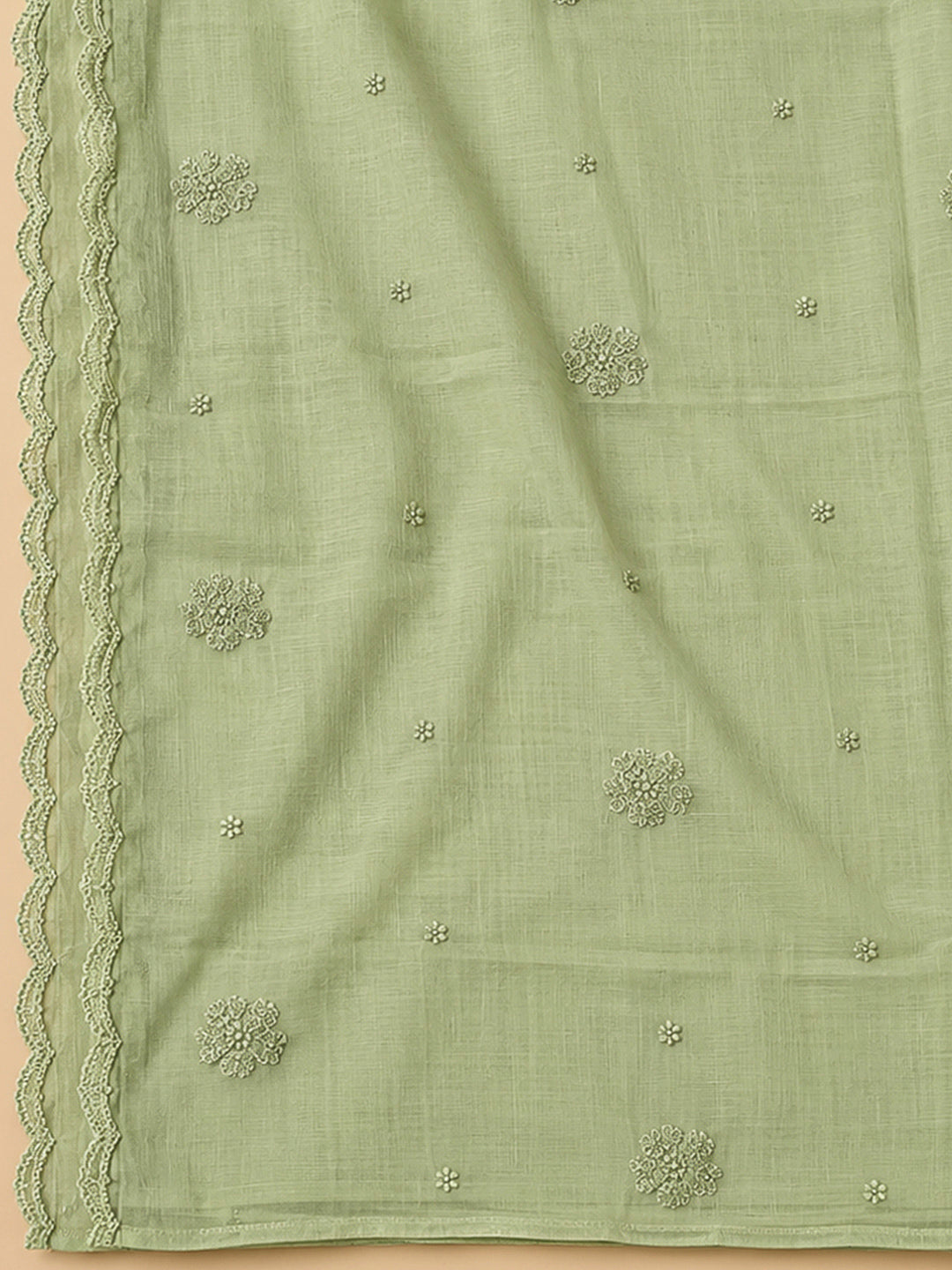 Pista Green Chanderi Embroidered Unstitched Dress Material