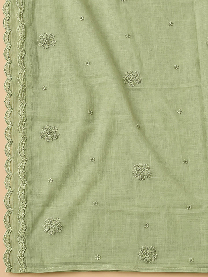 Pista Green Chanderi Embroidered Unstitched Dress Material