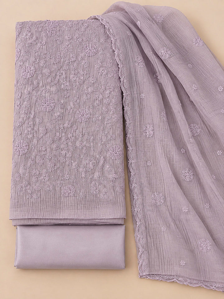 Purple Chanderi Embroidered Unstitched Dress Material