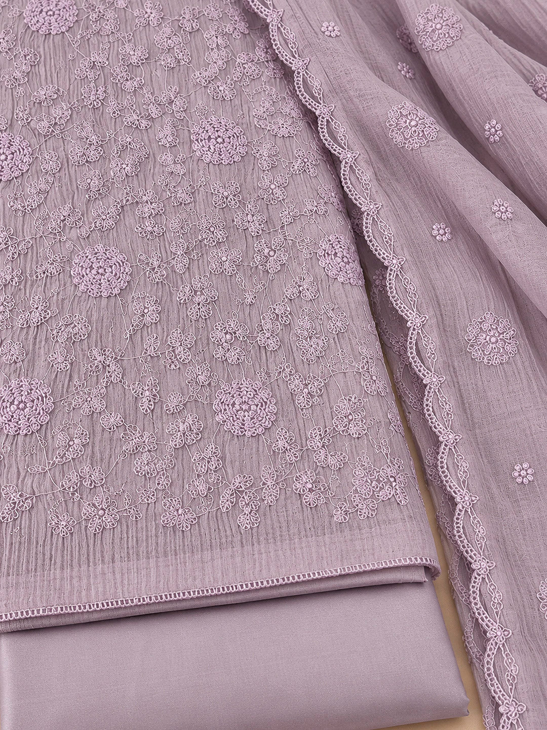 Purple Chanderi Embroidered Unstitched Dress Material