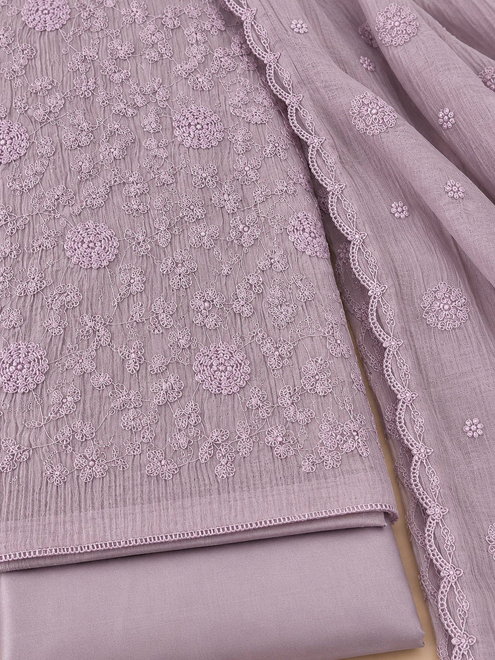 Purple Chanderi Embroidered Unstitched Dress Material
