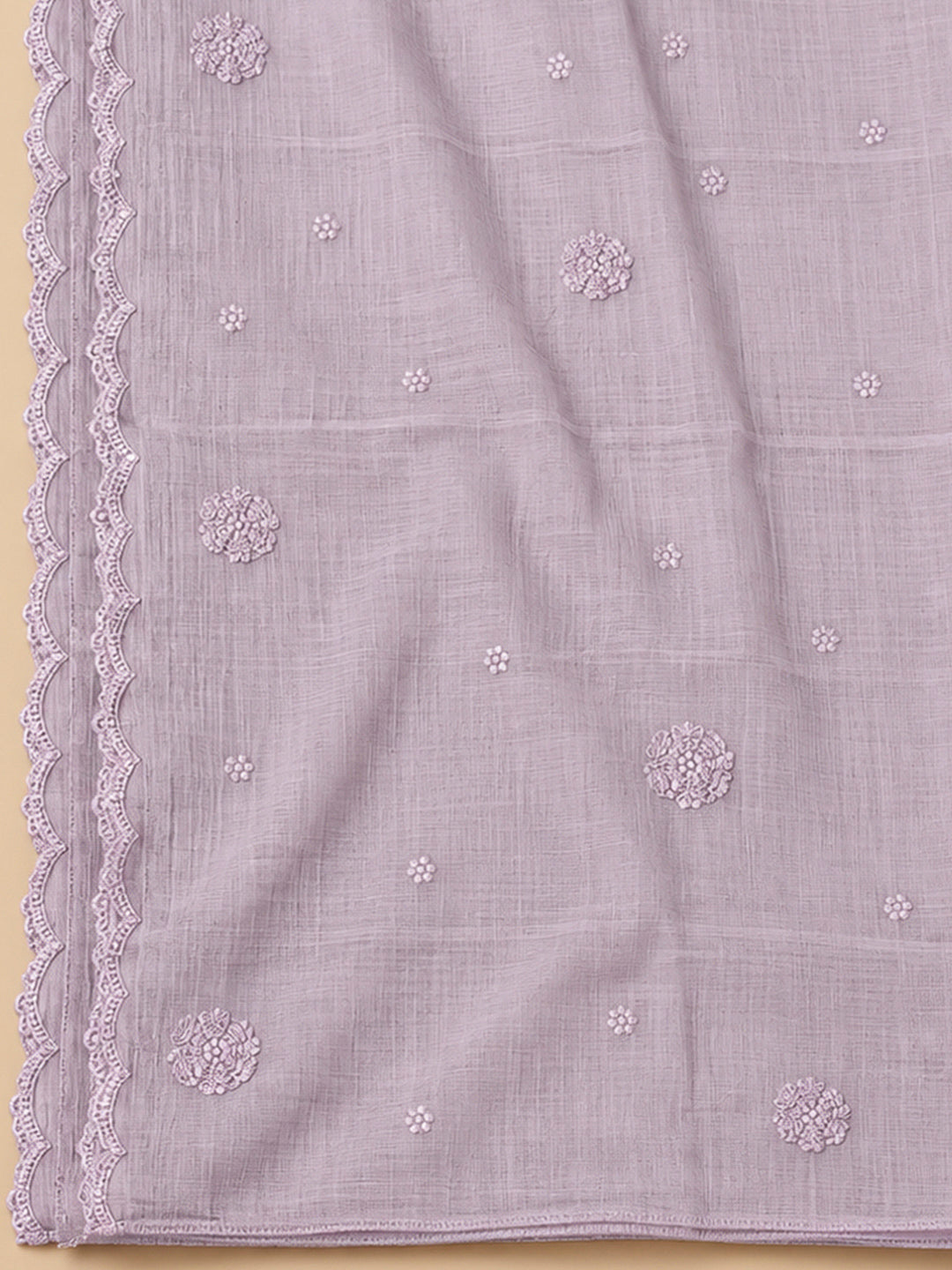 Purple Chanderi Embroidered Unstitched Dress Material