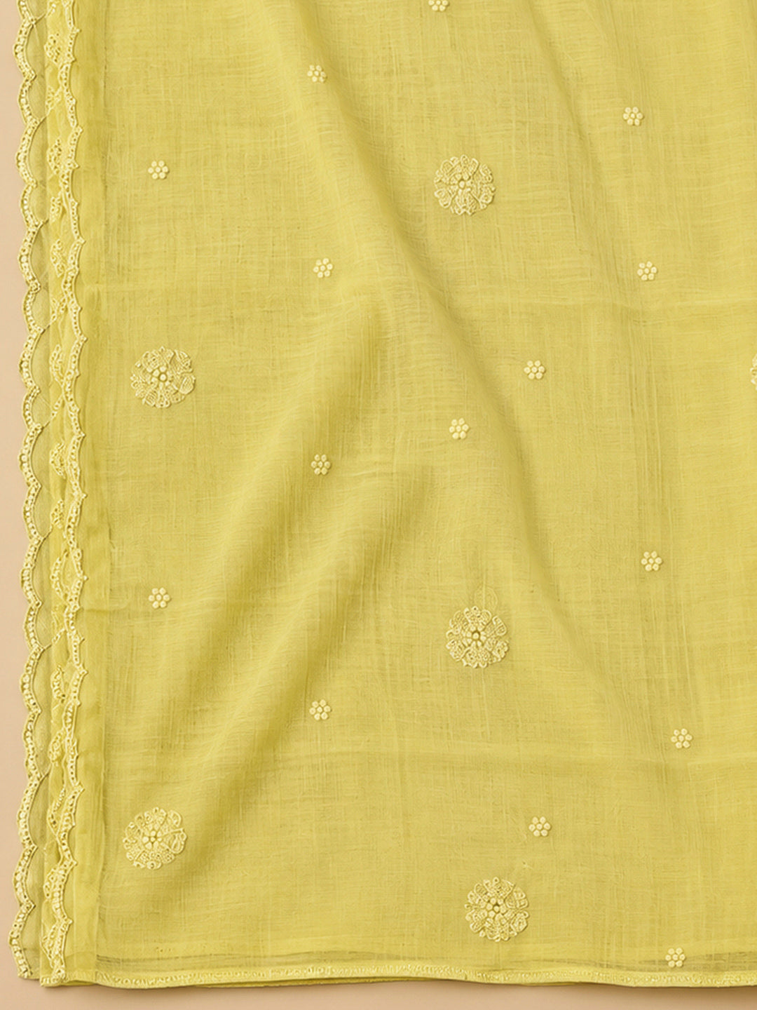 Yellow Chanderi Embroidered Unstitched Dress Material