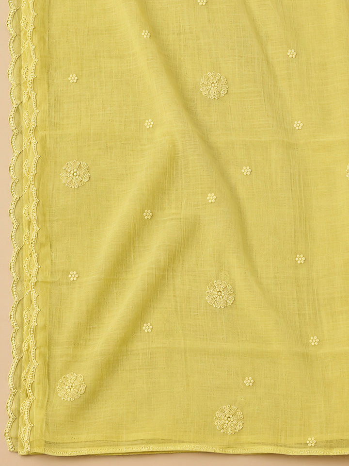 Yellow Chanderi Embroidered Unstitched Dress Material