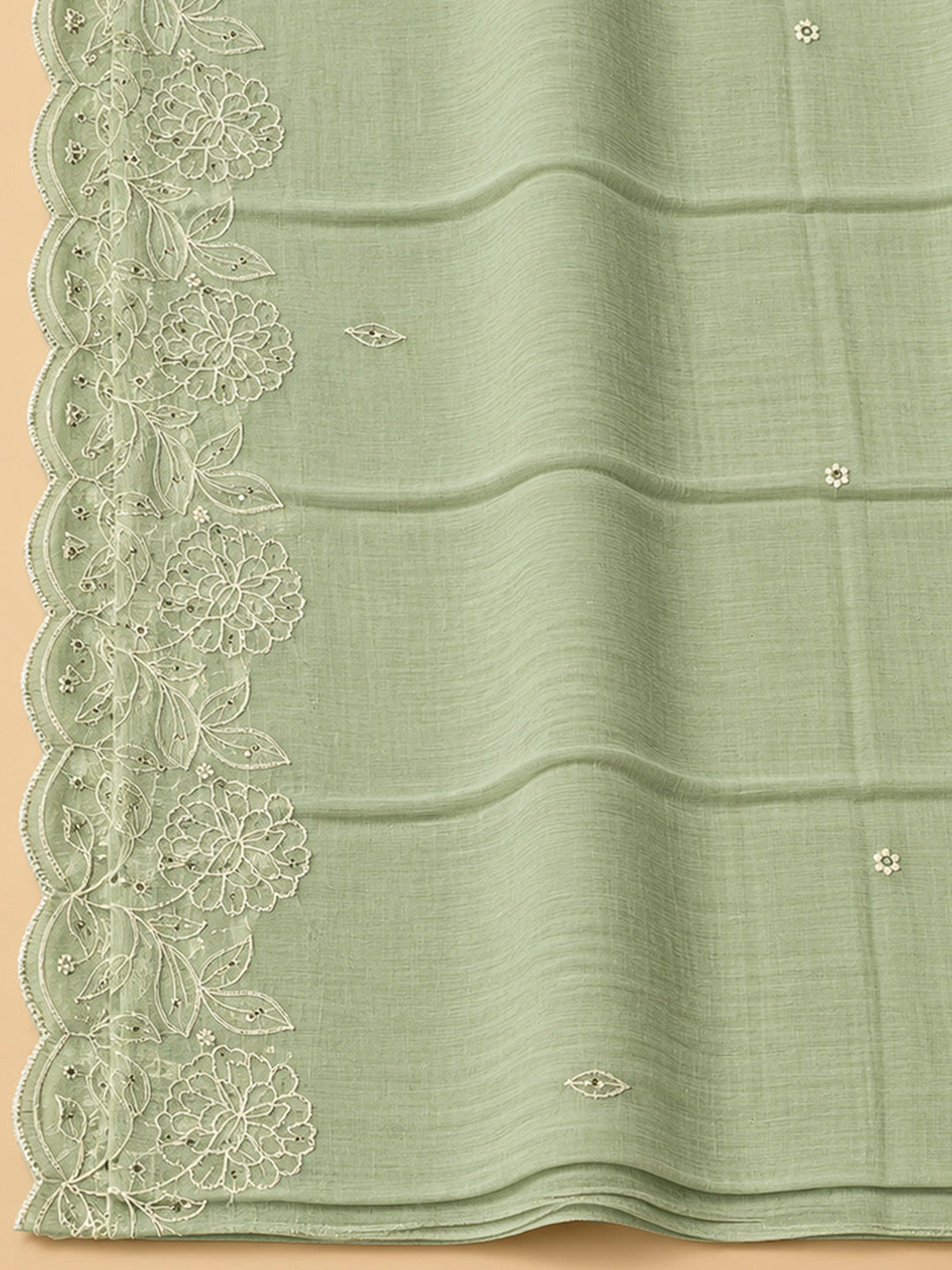 Pista Green Chanderi Embroidered Unstitched Dress Material