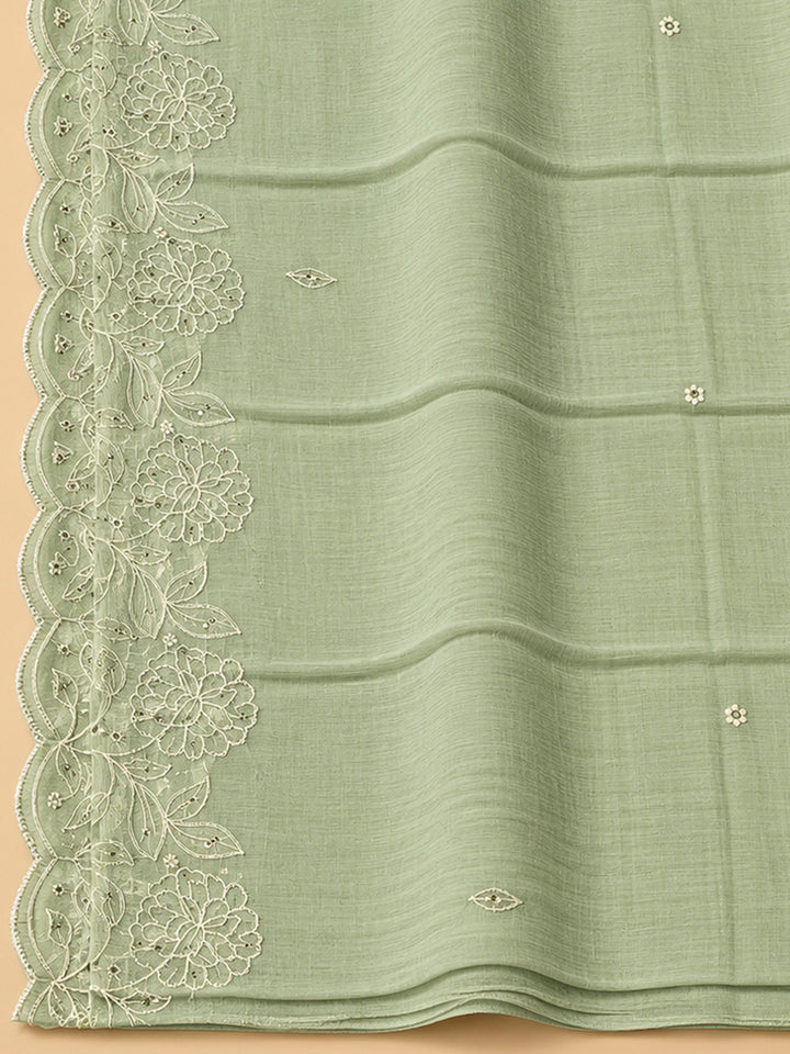 Pista Green Chanderi Embroidered Unstitched Dress Material