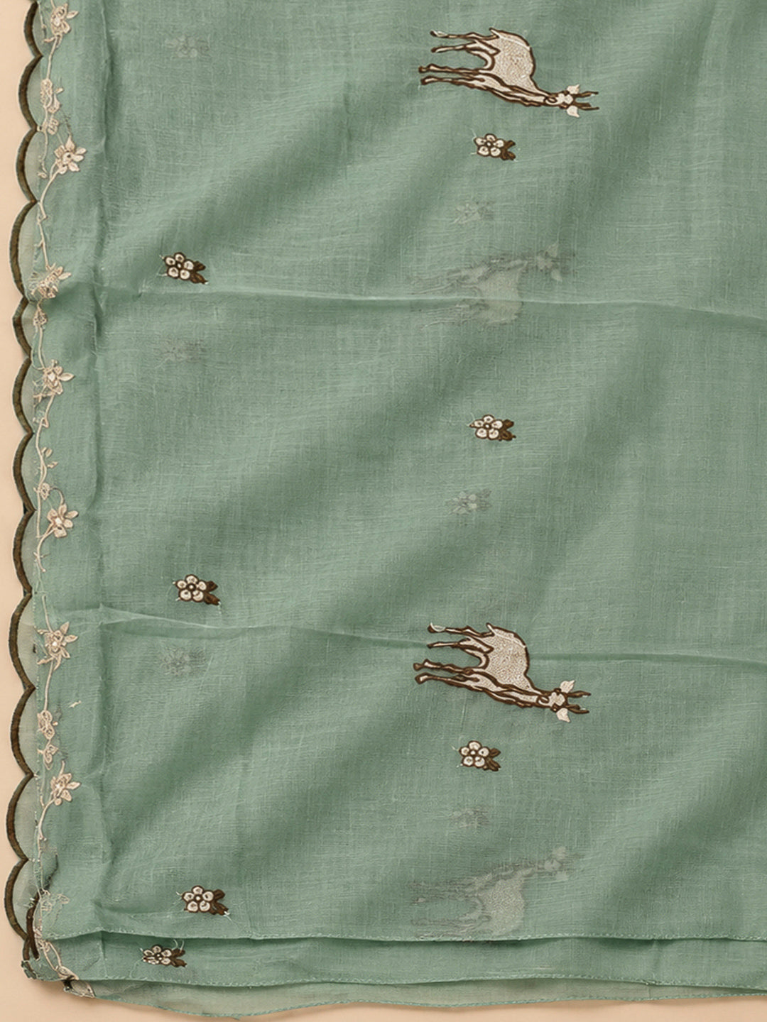 Aqua Green Chanderi Embroidered Unstitched Dress Material