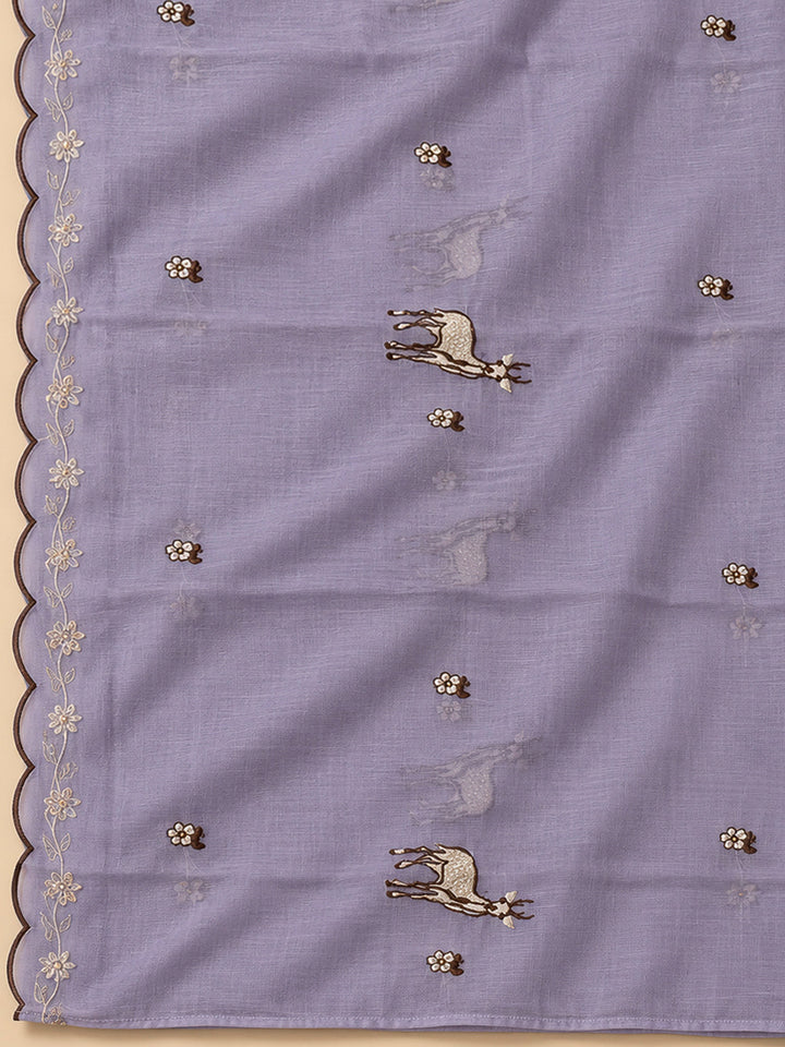 Purple Chanderi Embroidered Unstitched Dress Material