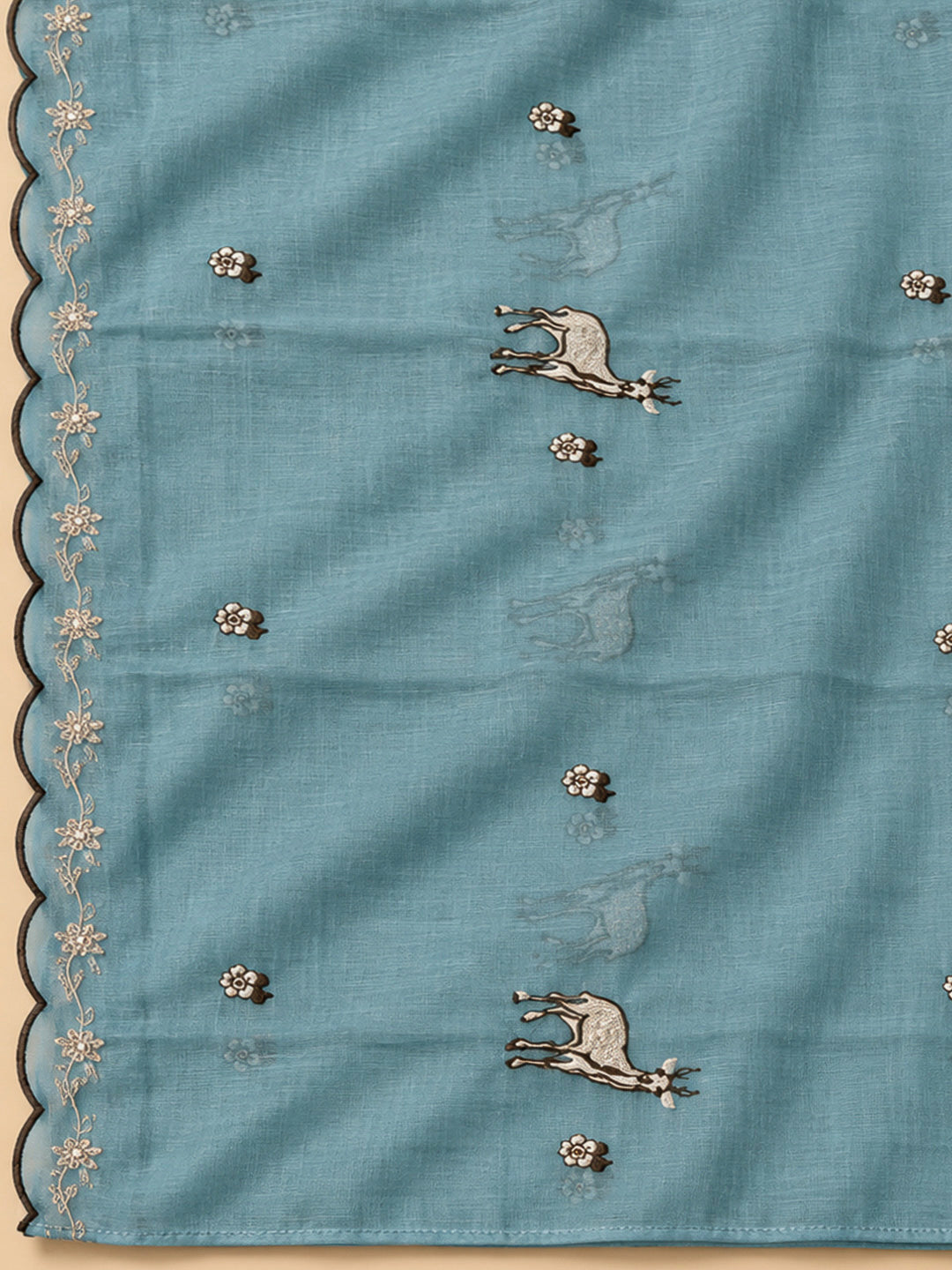 Sky Blue Chanderi Embroidered Unstitched Dress Material