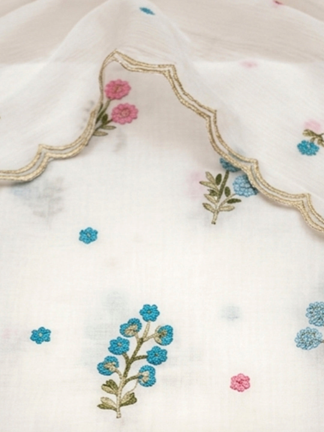 Off White Chanderi Printed Unstitched Dress Material
