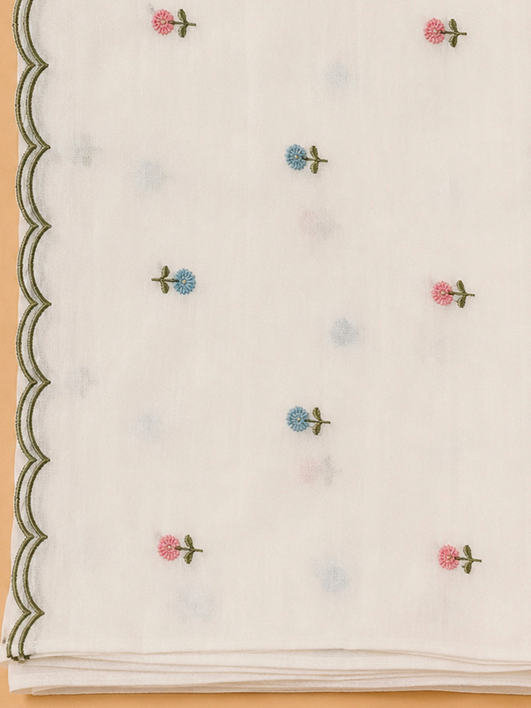 Off White Chanderi Printed Unstitched Dress Material