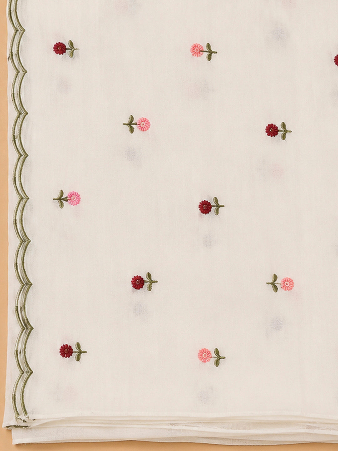 Off White Chanderi Printed Unstitched Dress Material