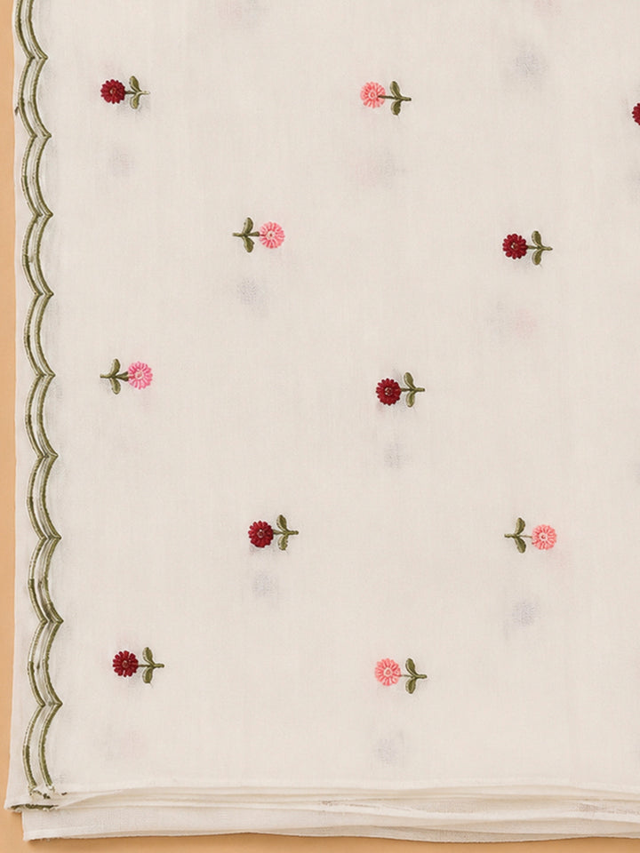 Off White Chanderi Printed Unstitched Dress Material