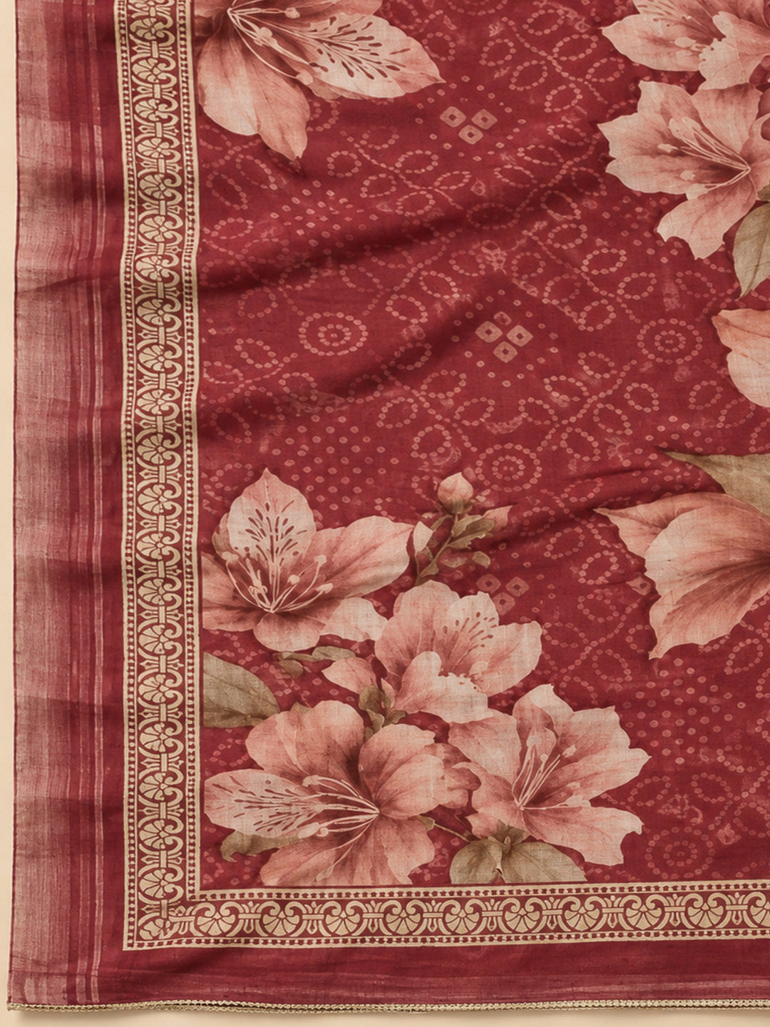 Maroon Chanderi Printed Unstitched Dress Material