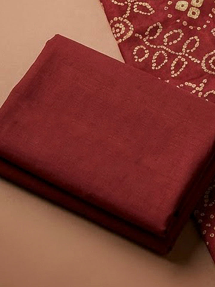 Maroon Chanderi Printed Unstitched Dress Material
