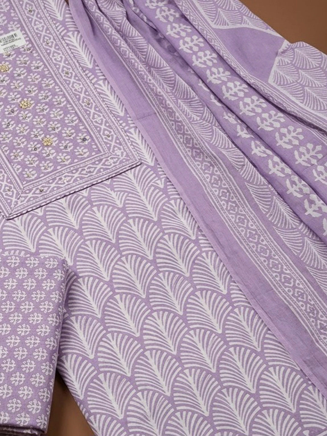 Purple Cotton Blend Printed Unstitched Dress Material