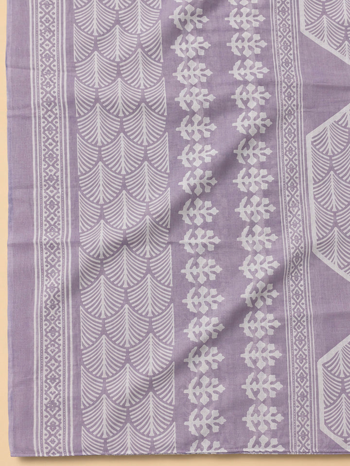 Purple Cotton Blend Printed Unstitched Dress Material