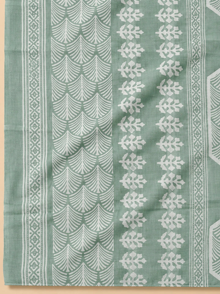 Sea Green Cotton Blend Printed Unstitched Dress Material