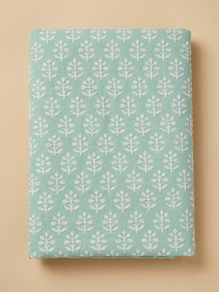 Sea Green Cotton Blend Printed Unstitched Dress Material