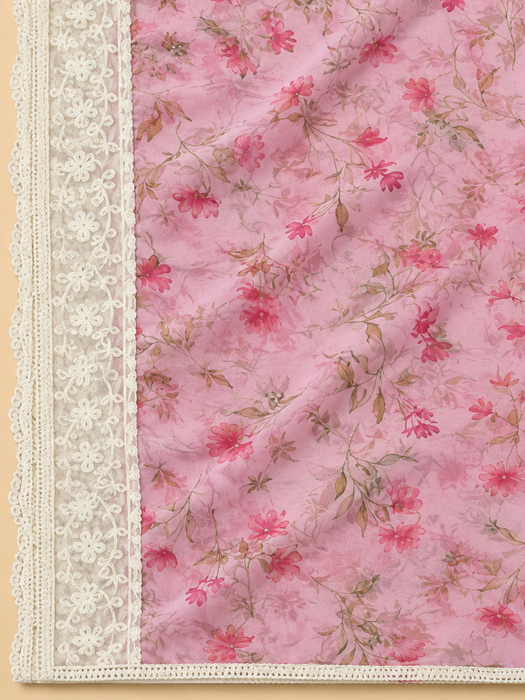 Onion Pink Chanderi Embroidered Unstitched Dress Material