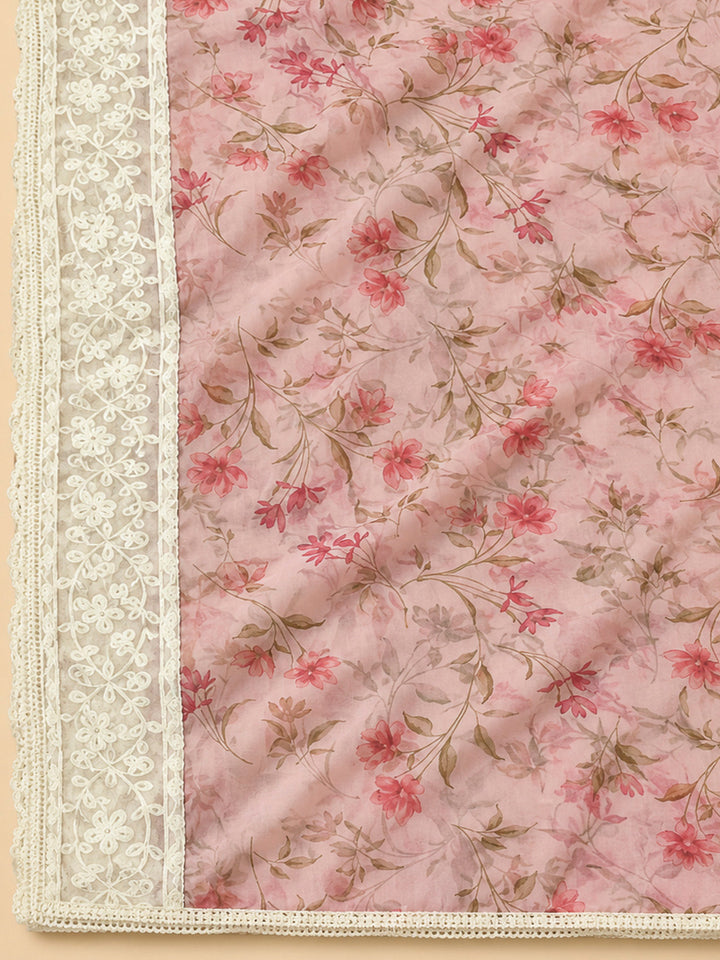 Peach Chanderi Embroidered Unstitched Dress Material