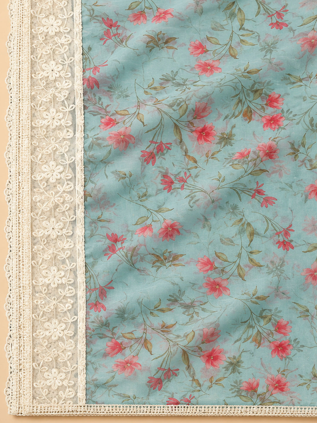 Sky Blue Chanderi Embroidered Unstitched Dress Material