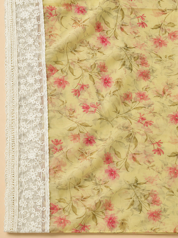 Yellow Chanderi Embroidered Unstitched Dress Material