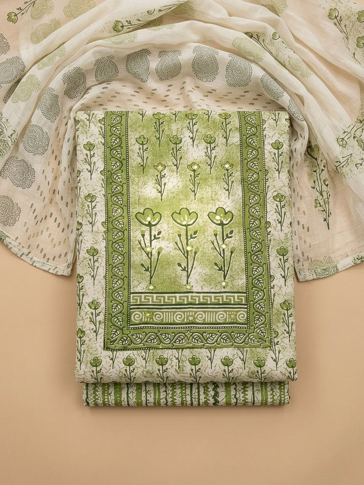 Mehndi Cotton Blend Printed Unstitched Dress Material