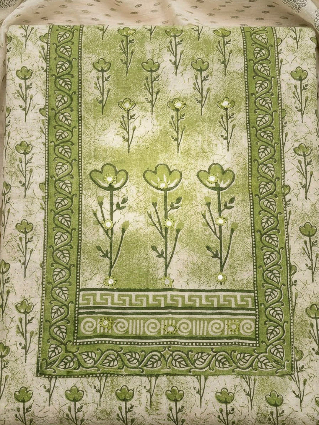Mehndi Cotton Blend Printed Unstitched Dress Material