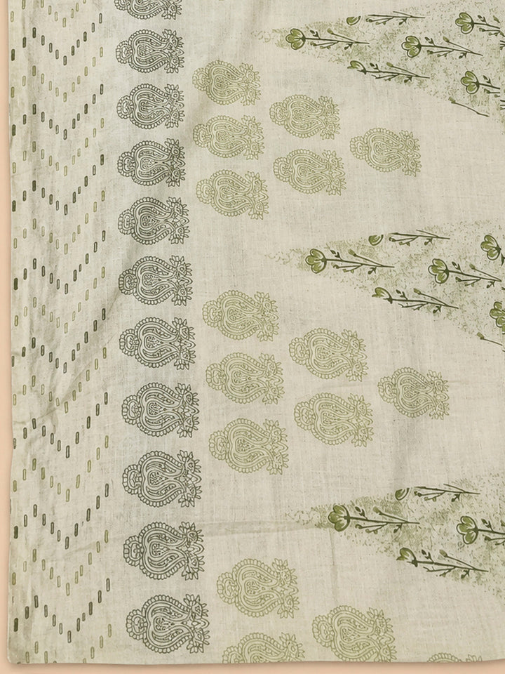 Mehndi Cotton Blend Printed Unstitched Dress Material