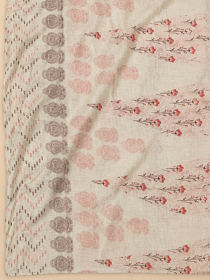 Peach Cotton Blend Printed Unstitched Dress Material