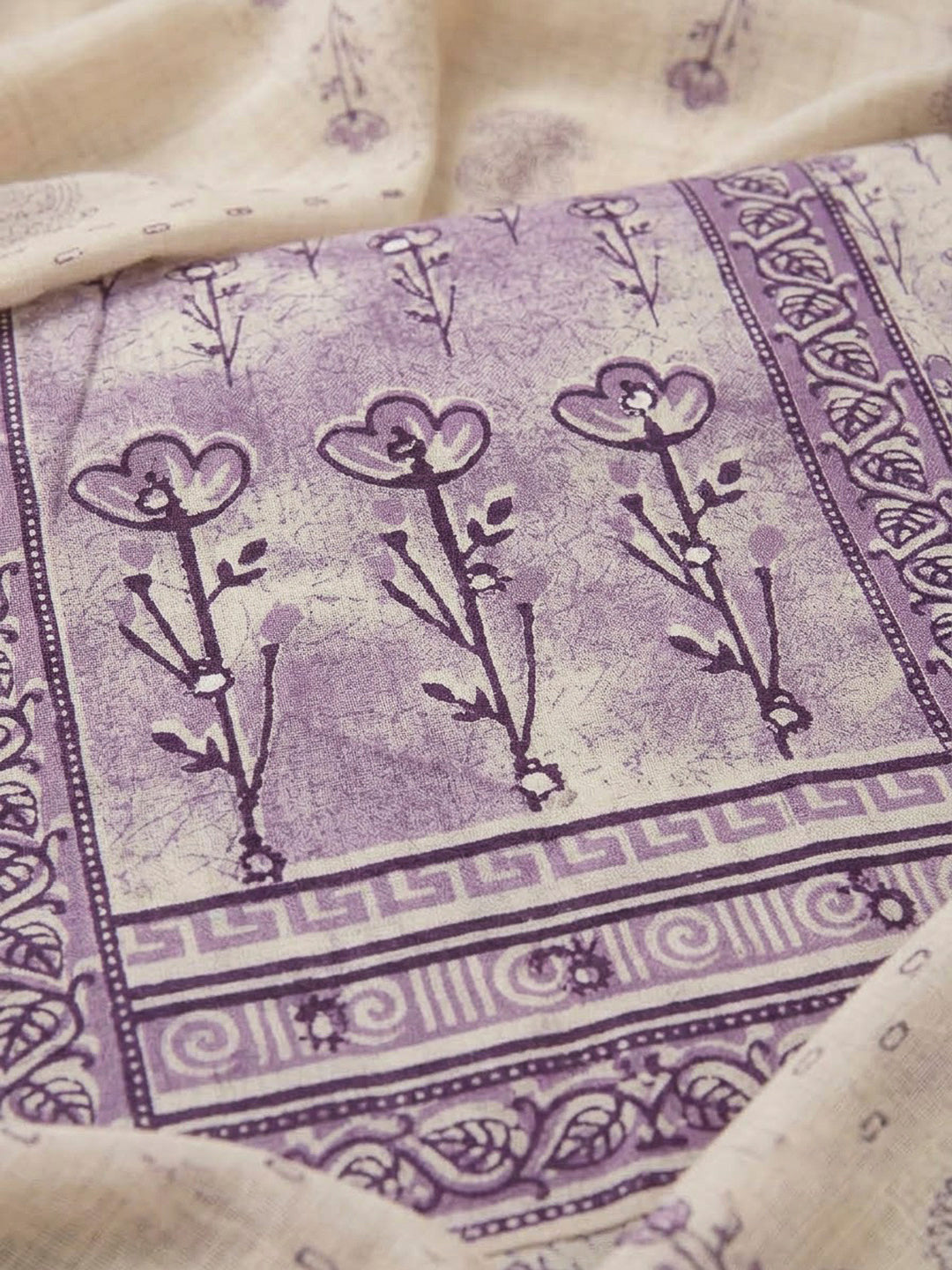 Purple Cotton Blend Printed Unstitched Dress Material