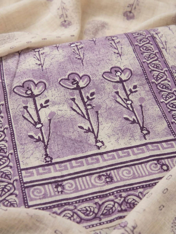 Purple Cotton Blend Printed Unstitched Dress Material